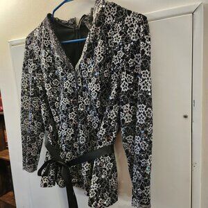 Alex Evenings Floral Lace Sequin Jacket Top – Black & White – Size S